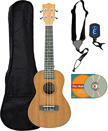 Vault UK-100 Paquete de ukelele con espalda arqueada con bolsa de concierto, sintonizador digital de...