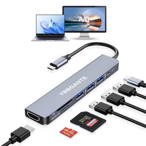 USBC Multiport Adapter USB c to USB hub 7 in 1 dongle Adapter USB c hub multiport Adapter with SD Card Reader 100W PD 4K30hz hdmi USB hub USB C Adapter for MacBook Pro USB-c hub for mac by YBBGANTE - Used condition - US$12.69
