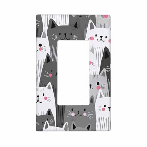 Moslion Grey White Black Cat Kitten 1 Gang Rocker Wall Plate Single Outlet Light Switch Covers Receptacle Bedroom Bathroom Home Decor