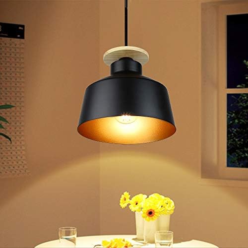Depuley Industrial Pendant Lighting, Chandeliers Ceiling Lights with Black and Gold Lampshade, Adjustable Pendant Light Fixtures for Bedroom, Dining Room, Kitchen, Restaurant