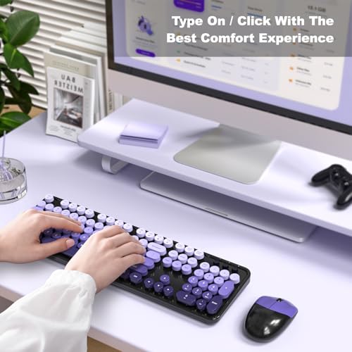 Image of MOFII Wireless Computer Keyboard and Mouse Combo, Typewriter Full Size Keyboard with Number Pad and 2 in 1 USB Connected Mouse for PC Laptop Desktop Windows 7 8 11, Black & Purple