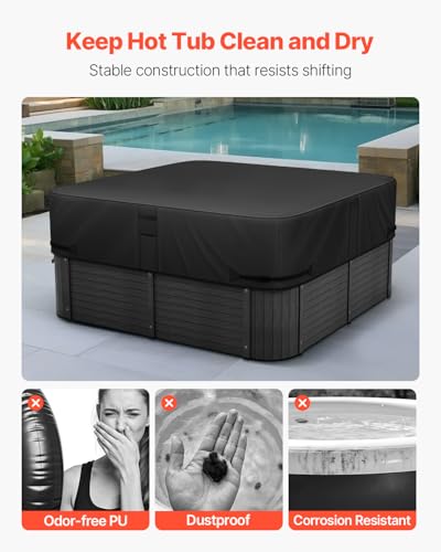 VEVOR Abdeckung für Whirlpool (2235 x 2235 x 508 mm) wetterfest & wasserdicht, Spa-Abdeckung Staubschutzabdeckung aus Oxford-Gewebe & mit 950 N Reißfestigkeit, Staubdicht für Badewannen Schwarz