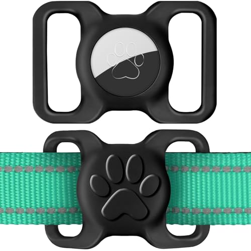 Dynmeow 犬 猫 首輪 ホルダー Airtag対応 紛失防止 Silcioneホルダー 1.2インチと1.5インチ幅の首輪用 ブラック L(1パック)（Amazon）