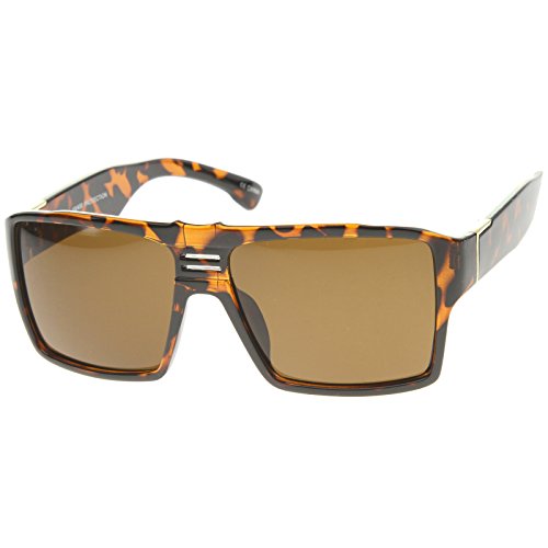 zeroUV Men's Modern Casual Flat Top Wide Temple Rectangle Aviator Sunglasses 57mm2