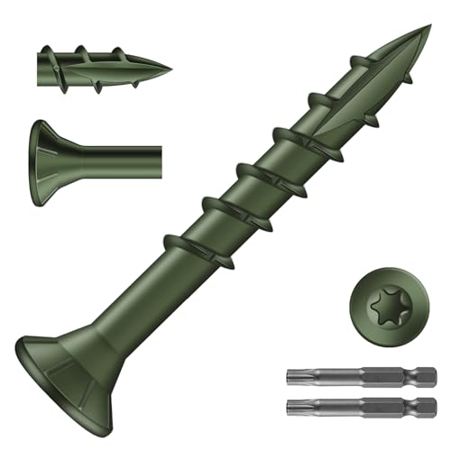 Image of #8 x 1-1 /4 inch Deck Screws (1995Pcs) 10lb. Exterior Wood Screws. Carbon Steel, Green, Flat Head, Rust Resistant epoxy Coated, with T25 Star Bit