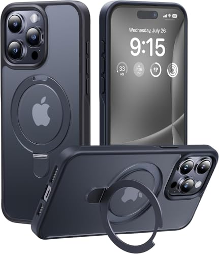Image of DIZORO Magnetic Ring Stand for iPhone 15 Pro Max Case [Military Drop Protection] [Compatible with MagSafe] Shockproof Matte Translucent Slim Phone Case - Black.