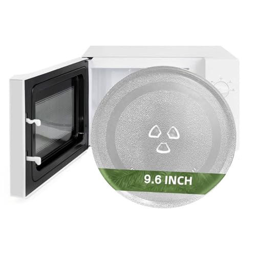 24.5 cm/9.6 Microwave Glass Plate, Universal Thickened Heat Resistant Microwave Glass Turntable Plate Replacement with 3 Fixers for Small Microwaves（245mm）