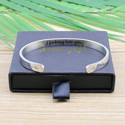 Memgift Bracelets For Teen Girls I Fucking Love You Inspirational Motivational Encouragement Stainless Steel Cuff Bracelet For Daughter Sister Friends Cousin Coworker Classmates #TOP6