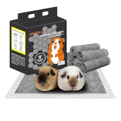 GINIDEAR Guinea Pig Bedding, Disposable Guinea Pig Cage Liners, Charcoal Odor Controlling Absorbent Waterproof Pee Pads for Rabbits, Hamster and Other Small Animals. 18''x24'',50 Count by GINIDEAR - Used condition - US$22.39