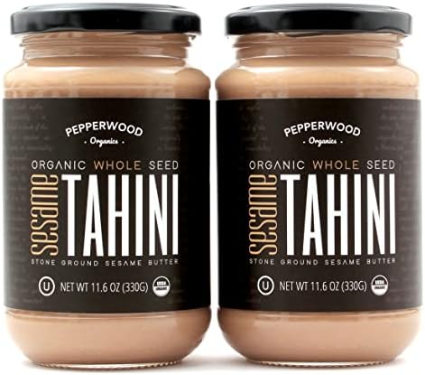 Organic Whole Sesame Tahini Paste - Unhulled & Stone-Ground - Silky Smooth Texture in Hummus, Dips, Dressings - Unsalted, Nut-Free, Kosher, Paleo, Keto 11.6 oz Glass Jar (2-Pack) Pepperwood Organics