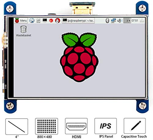 Image of waveshare 4 inch HDMI LCD IPS Display 800x480 Resolution Resistive Touch Screen HDMI Interface for Raspberry Pi 4B /3B+ /3B /2B /B+ /A+ /Zero W,Support Raspbian /Ubuntu /Kali /Retropie
