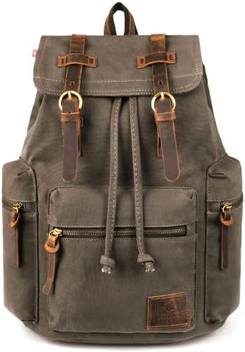 PKUVDSL Canvas Backpack, AUGUR Series Vintage Canvas Backpack, Hiking Daypacks, Laptop Backpacks, Unisex Casual Rucksack Satchel Bookbag, Mountaineering Bag for Men (Light Brown)
