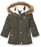Limited Too Girls' Microfiber Anorak Jacket with Faux-Fur Trim Hood, Olive, 2T