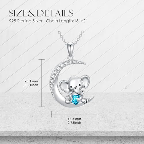 Image of PROESS Animal Birthstone Necklace 925 Sterling Silver Otter /Axolotl /Hippo /Elephant /Dachshund /Monkey /Red Panda Pendant Necklace Animal Birthstone Jewelry Gifts for Women