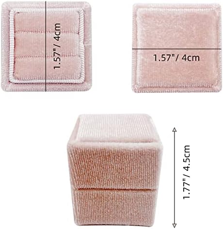 Beatilog Square Velvet Ring Box - Premium Handmade Small Ring Holder Vintage Wedding Double Rings Bearer Jewelry Storage Gift Case for Engagement, Ceremony, Proposal, Photography (Light Pink)