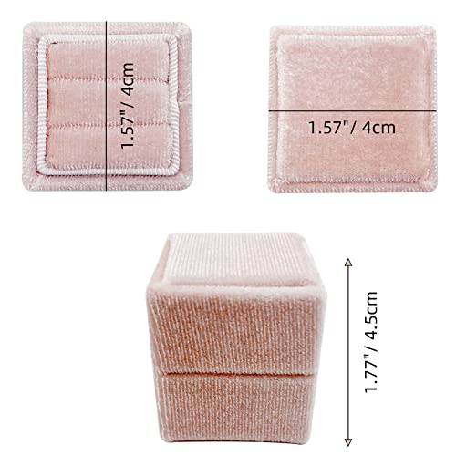 Beatilog Square Velvet Ring Box - Premium Handmade Small Ring Holder Vintage Wedding Double Rings Bearer Jewelry Storage Gift Case for Engagement, Ceremony, Proposal, Photography (Light Pink)