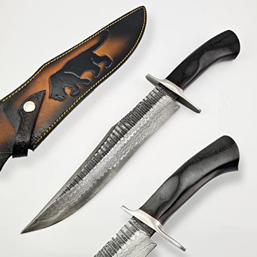 Vetus Black Panther Bowie Knife| Custom Handmade Survival Knife| Damascus Steel Hunting Knife Full Tang Fixed Blade Tactical Bowie Knife With Engraved Leather Sheath And Gift Box #TOP7
