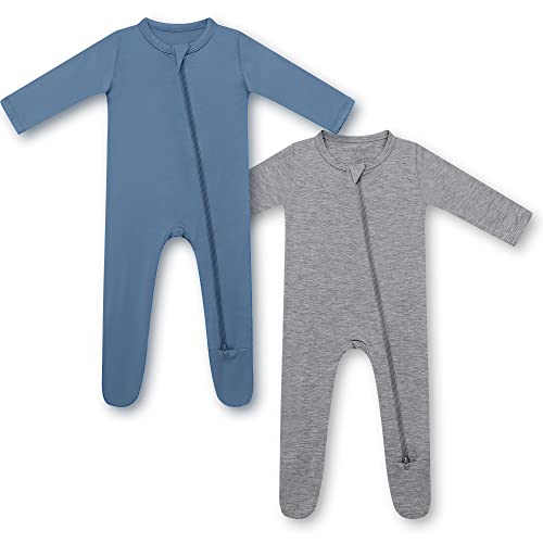 Image of HAPIU Bamboo Baby Footed Pajamas 2 Way Zip Front, Sleep 'N Play Footies, 0-24 Months