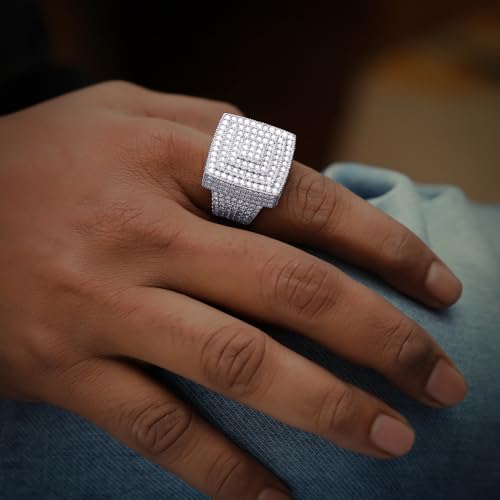 4 3/4 Carat Round Cut Lab Created Moissanite Square Cluster Wedding Band Ring For Men's In 14K Gold Plated Sterling Silver (VVS1 Clarity, 4.75 Cttw)4