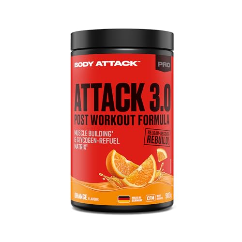 Body Attack Post Workout Shake 900g, Orange - Post Attack 3.0 mit Maltodextrin, Creatin, Whey Protein Isolate und Glutamin
