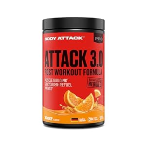 Body Attack Post Workout Shake 900g, Orange – Post Attack 3.0 mit Maltodextrin, Creatin, Whey Protein Isolate und Glutamin