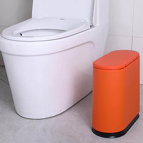 Sooyee 10 Liter Rectangular Plastic Trash Can Wastebasket With Press Type Lid,2.4 Gallon Garbage Container Bin For Bathroom,Powder Room,Bedroom,Kitchen,Craft Room,Office,Orange #TOP1