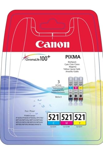 Canon 2934B010 - CLI-521 Multipack - 3-pack - yellow, cyan, magenta - original - ink tank - for PIXMA iP3600, iP4700, MP540, MP550, MP560, MP620, MP630, MP640, MP980, MP990, MX860, MX870