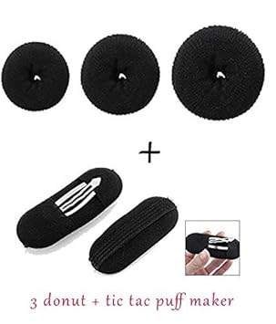 Chanderkash Hair Donuts All 3 Different Sizes + 2 Pcs Black Sponge Hair Clip Volume Bump It Padding Bun Updo (Pack Of 3)