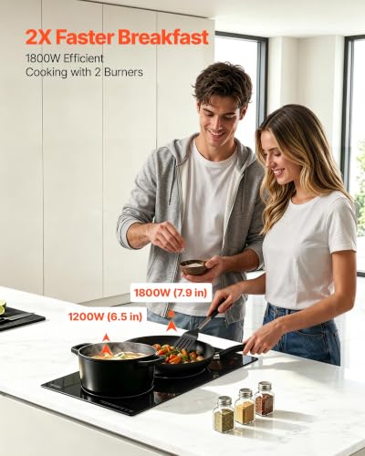 Image of VEVOR Electric Cooktop 12inch 2 Burners Stove Top 3000W 220V No Plug, Ceramic Built-in Radiant Electric Stove, with 9 Power Levels, Timer, Child Lock, Over-Heat Guard, Touch Control