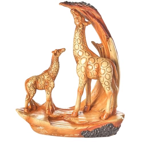 Image of Coopers of Stortford - Wood Effect Giraffe Ornament - Decorative Resin Giraffe Sculpture - Mother and Calf Figurine with Natural Wood Look - African Style Animal Statue