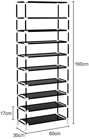 ACCSTORE YAYI Tall Shoe Rack 9-Tier Shoe Shelf Hode up to 27 Pairs Shoes With Non-woven Fabric Cover,Black