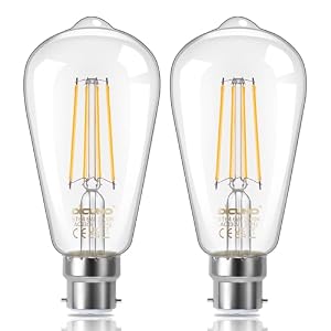 DiCUNO Vintage Edison Light Bulb B22 Bayonet Light ST64, 6W Equivalent to 60W, Filament Clear LED Bulb, Warm White 2700K, 810LM, Non-dimmable, 2 Pcs