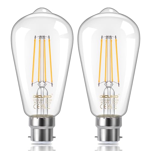 DiCUNO Vintage Edison Light Bulb B22 Bayonet Light ST64, 6W Equivalent to 60W, Filament Clear LED Bulb, Warm White 2700K, 810LM, Non-dimmable, 2 Pcs