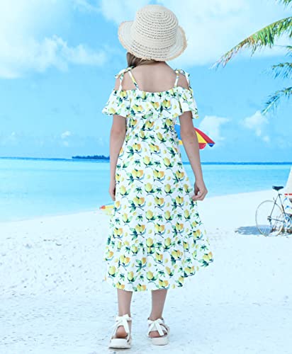 Girls Summer Hawaiian Dress Floral Halter Neck Cold Shoulder Sleeveless Beach Sundress 1-12 Years4