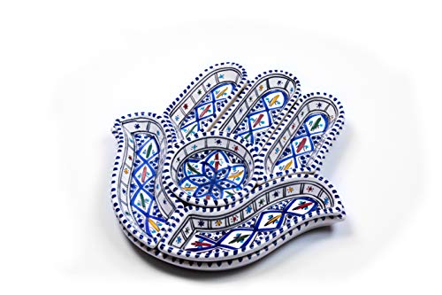 Kamsah 7 Piece Plate Set & Serving Platter, Custom Hand-Painted Ceramic Appetizer Tray Serving Dishes for Celebrations, Parties and Events (Large, Bohemian Blue)