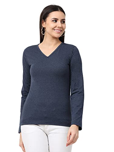 Image of Wafaa Women's Cotton Plain V Neck Full Sleeve T-Shirt
