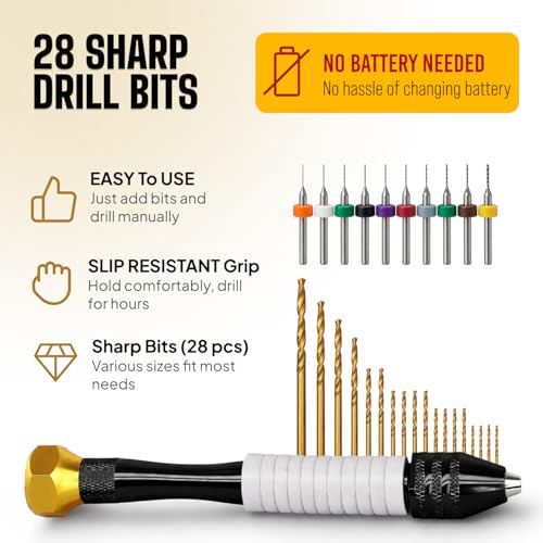 Image of Precision Pin Vise Hand Drill Set, 28 Micro Drill Bits for Jewelry & Resin