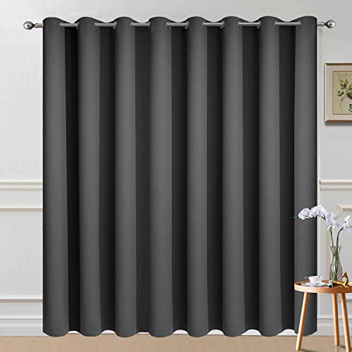 Image of Yakamok Dark Grey Blackout Patio Door Curtain Panels W100 x L84, 1 Panel | Noise Reducing Barrier Panel for Sliding Glass Door, 2 Thick Layers Heat Full Light Blocking Patio Door Drapery