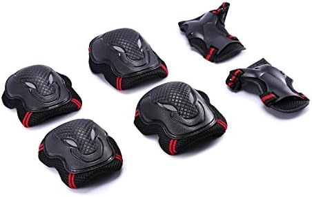 Selighting Protective Gear Set - 6 in 1 Adults Teens Kids Knee Elbow Pads Wrist Guards for Skateboarding Riding Cycling Scooter Rollerblading Roller Skating (L, Black+Red)
