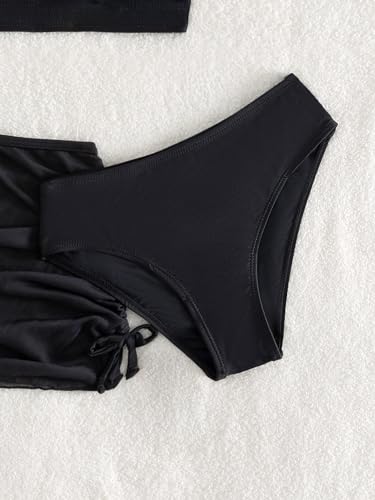 COZYEASE Girls' 3 Piece Plain Swimsuit Wrap Bikini with Ruched Cover Up Skirt Set4