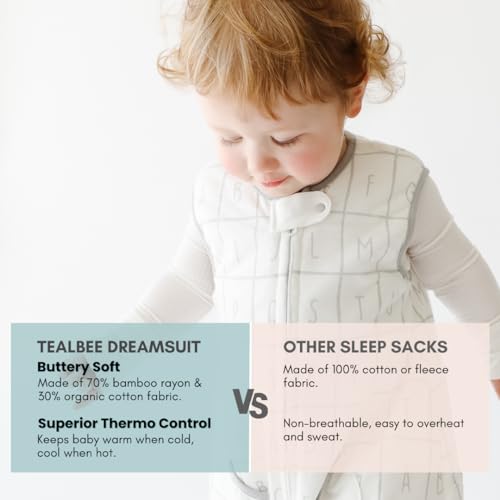 Image of Tealbee Dreamsuit Toddler Sleep Sack with Feet - Walker Sleep Bag with Legs, Rayon made from Bamboo, All Season 1.2 TOG, 2-Way Zipper, 2T-3T - Alphabet