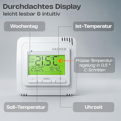VASNER VFTB- AS Funk Thermostat Set- Digitales Funkthermometer mit Empfänger für Infrarotheizung- Thermostat Steckdose für Heizung- Außenthermometer Funk- bis 9 Empfänger-2