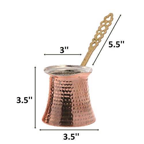 Turkish Coffee Pot And Copper Spoon Set - 9 Oz Thick 2Mm Antique Copper Looking - Stove Top Coffee Maker Cezve With Copper Handle & Copper Spoon - For 3 People #TOP1