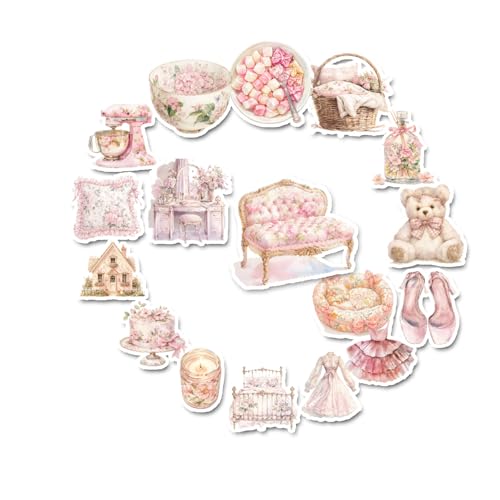 20 Handmade Vintage Pink Antique Stickers Glossy Stickers for Journals, Scrapbooks, Laptops & Crafts