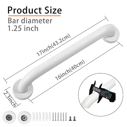 image for Rackickyer Shower Grab Bar, 2 Pack 16 Inch White Bathroom Grab Bar, 1.