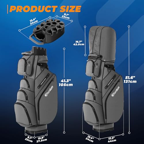 Sturdum T-Lock Golf Cart Bag, 14 Way Organizer Full Length Divider Top, Rigid Inner Shell, Silent Cart Bags for Men with Handles Ergonomic Padded Strap, Rain Cover