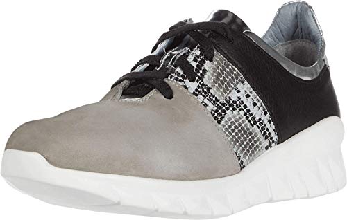 Tênis feminino NAOT com cadarço Buzz, Light Gray Nubuck/Gray Cobra Lthr/Silver Mirror Lthr/Soft Black Lthr, 5