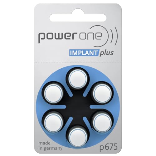 Power One 675 Implant Plus   Batería para audífonos Cochlear (incluye caja de almacenamiento para 2 pilas para audífonos), color azul