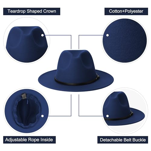 Image of Wide Brim Fedora Hats for Women and Men Classic Felt Panama Hat Men's Two Tone Dress Hat with Belt Buckle