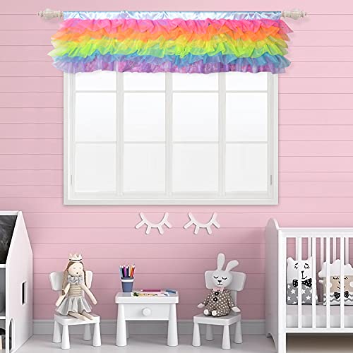 Rainbow Valances Girls Tulle Unicorn Valance For Kids Room Baby Nursery Girl Bedroom Window 52" × 16" #TOP1
